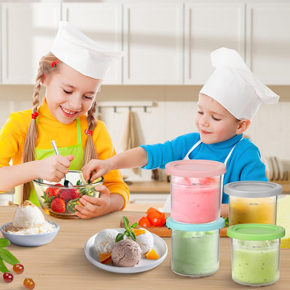 Containers Replacement for Ninja Creami Pints and Lids - 4 Pack, 16oz Cup Compatible with NC301 NC300 NC299AMZ Series Ice Cream Maker, BPA Free Dishwasher Safe Leak Proof