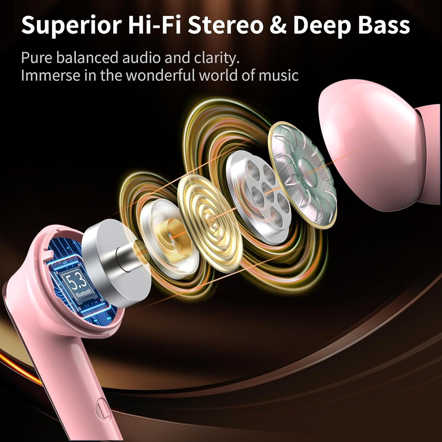 Monster N-Lite 203 AirLinks Wireless Earbuds, Bluetooth 5.3 Headphones HiFi Stereo, 30H Playtime, Type-C Charging, HD Clear Call, Touch Control, IPX6 Waterproof in-Ear Earbuds