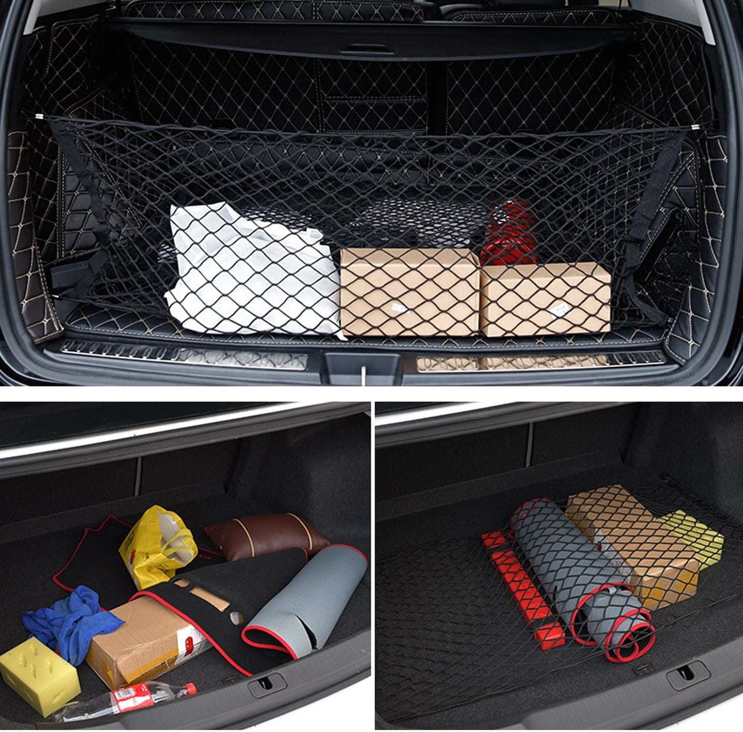 Car Rear Cargo Net, Adjustable Elastic Storage Organizer Net, Trunk Cargo Storage Net, Car Interior Accessories, Fit for Car, SUV, Jeep, Truck (35.4 x 15.8 Inch)