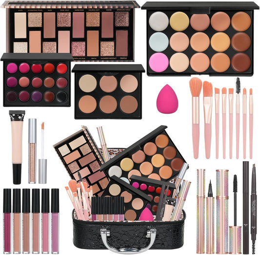 Makeup Kit For Women Full Kit Makeup Kit For Girls Gift Includes Sponge Eyeshadow Lip gloss Set Concealer Eyeliner Eyebrow Makeup Bag