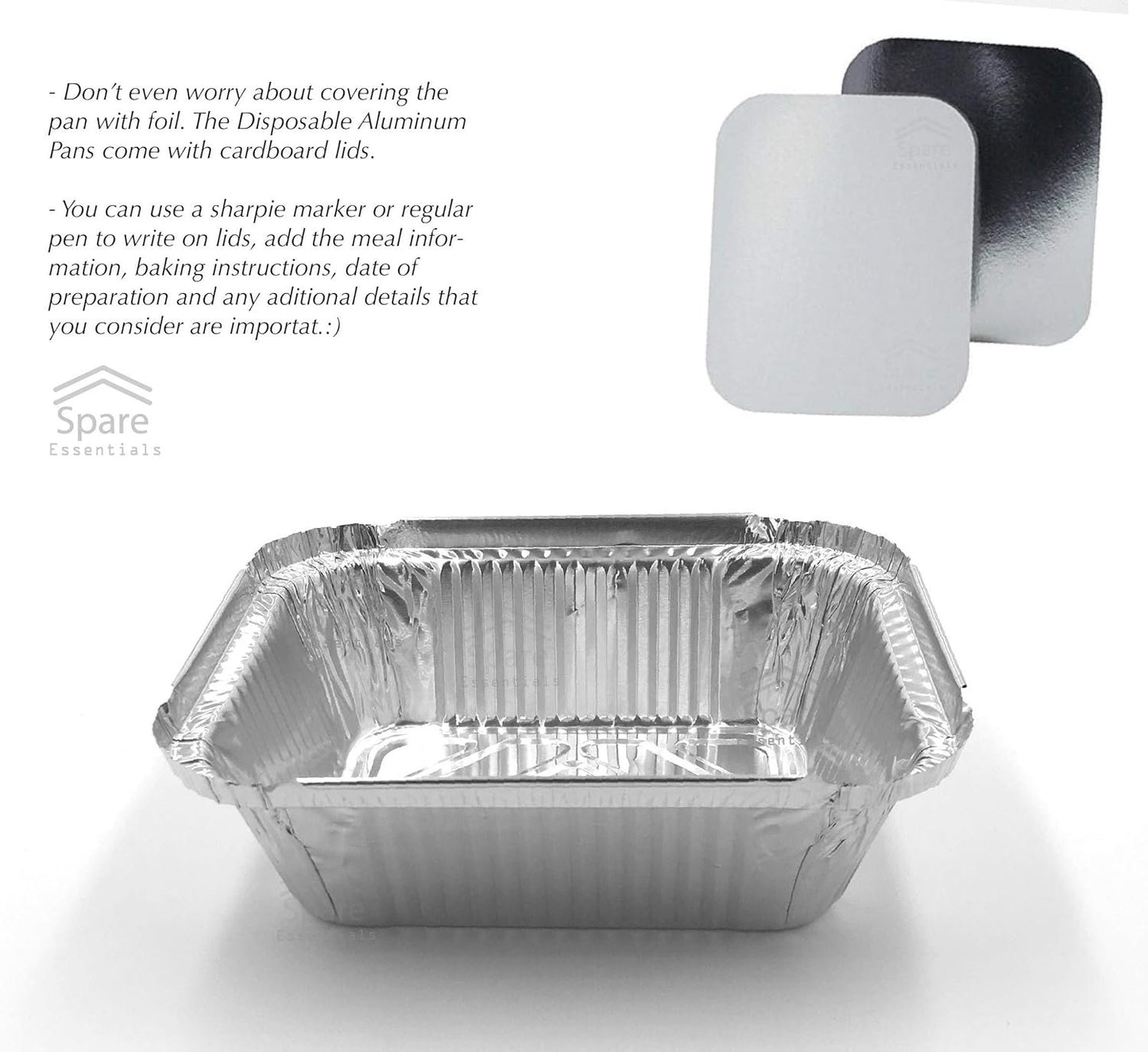 55 PACK - Aluminum Foil Pan Containers with Lids Take Out Pans Food Containers Disposable Easy Pack From Spare – 1Lb Capacity 5.5" x 4.5" x 1.9" – SMALL Size
