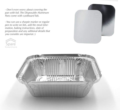 55 PACK - Aluminum Foil Pan Containers with Lids Take Out Pans Food Containers Disposable Easy Pack From Spare – 1Lb Capacity 5.5" x 4.5" x 1.9" – SMALL Size