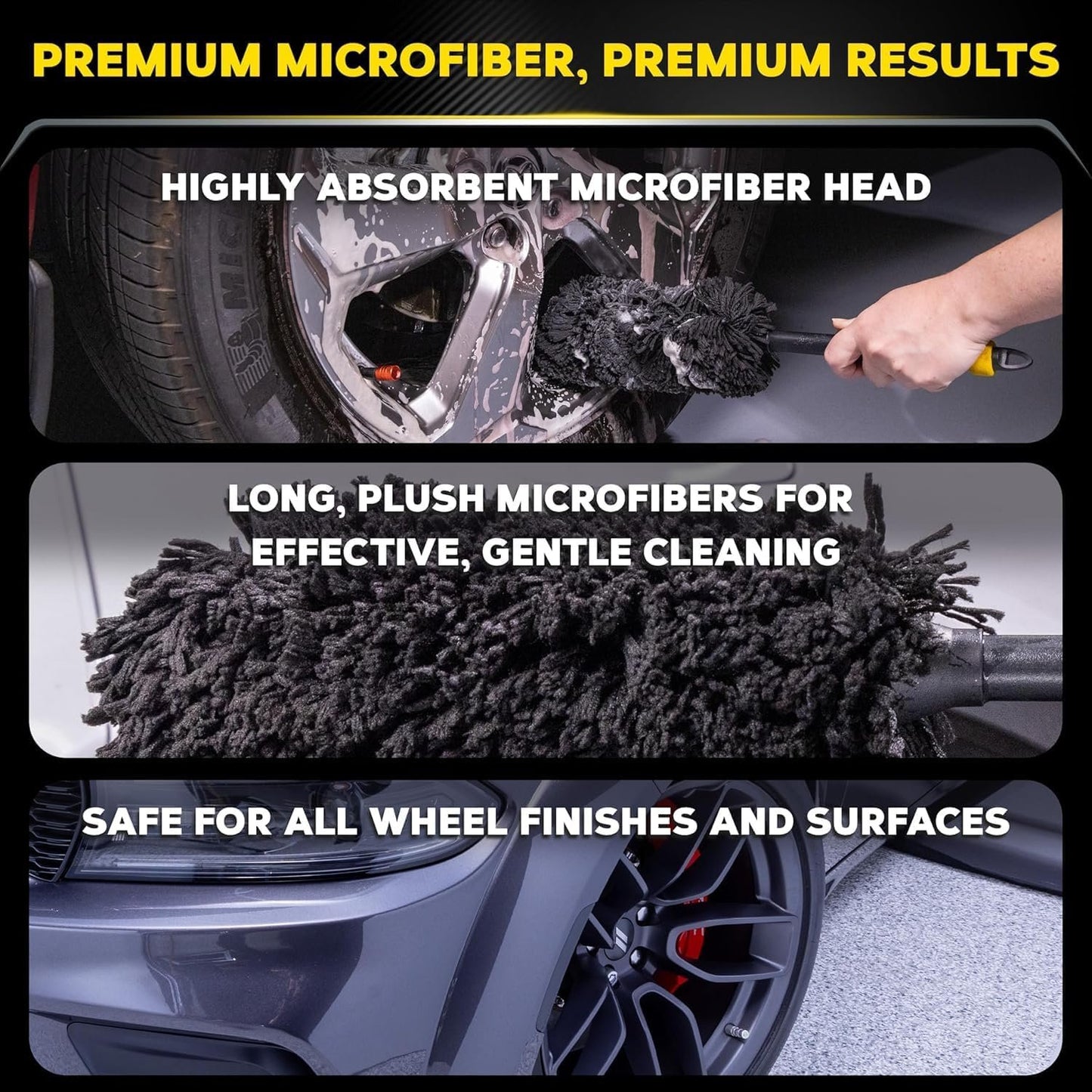 MEGUIAR'S X1902EU Microfibre Wheel Brush – Car Cleaning – Safe, Without Risk of Scratches, Durable Handle – Medium Size