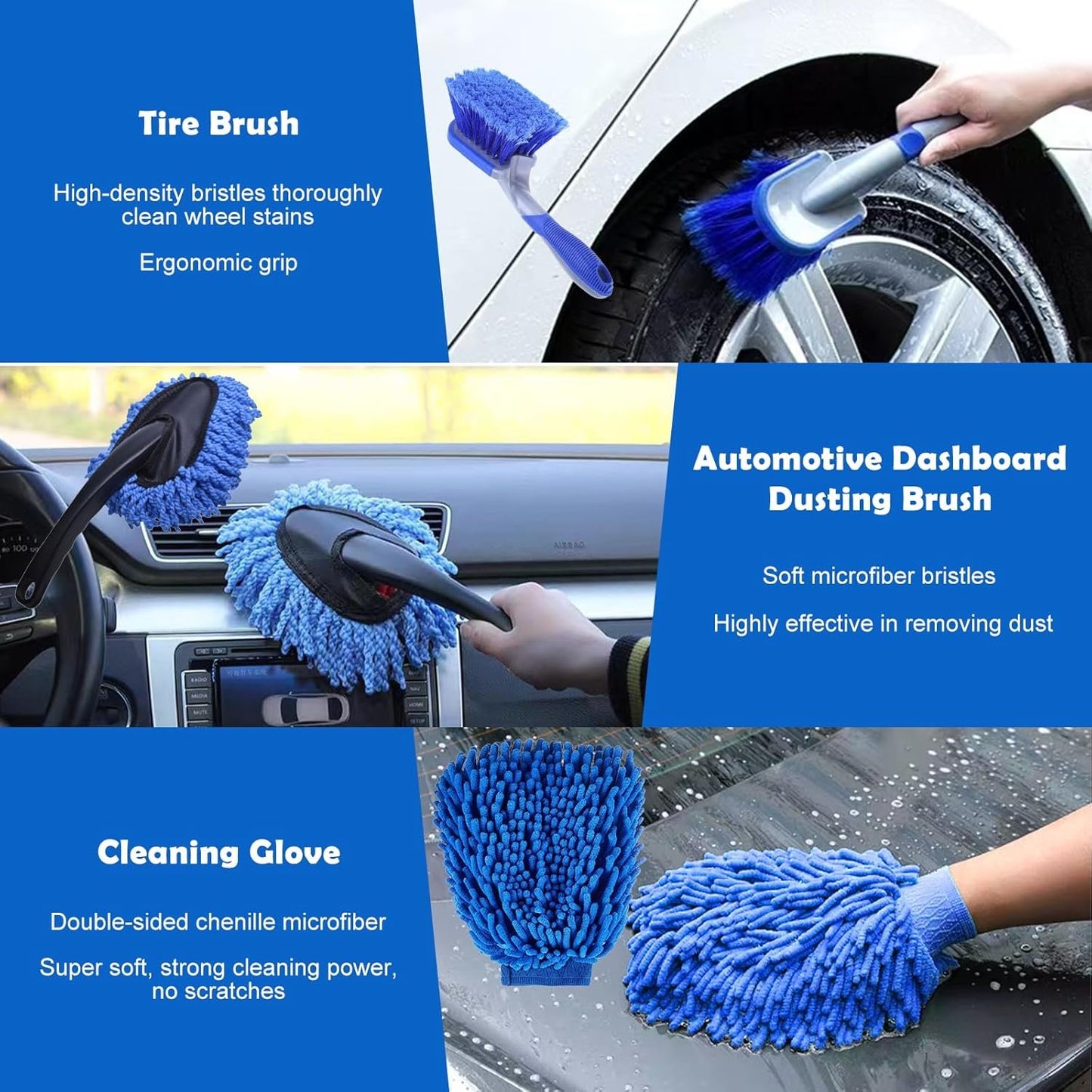 YSWOVUO Car Cleaning Kit, 31 Pieces Car Wash Kit, Car Cleaning Set for Indoor and Outdoor Use, Car Detailing Kit with Brushes, Polishing Sponges, Practical Carry Bag Included