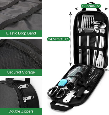 Odoland 14pcs Camping Kitchen Utensils Set, Portable Outdoor Cooking Utensil Mess Kit with Water Resistant Organizer Case for Backpacking BBQ Camping Hiking Travel