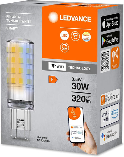 LEDVANCE Smart+ WiFi Special Pin CL 30 LED Lamp with Retrofit Plug Socket G9, 3.5 W, 320 lm, 2700 K to 6500 K, White Light Function, Dimmable, Long Life, Easy Installation, App Controllable