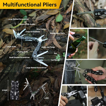 Graxury 14-in-1 Multi-Purpose Emergency Survival Kit & Camping Accessories, Flint, Multi-Purpose Card, Emergency Blanket, Flashlight and More for Camping, Fishing, Hunting