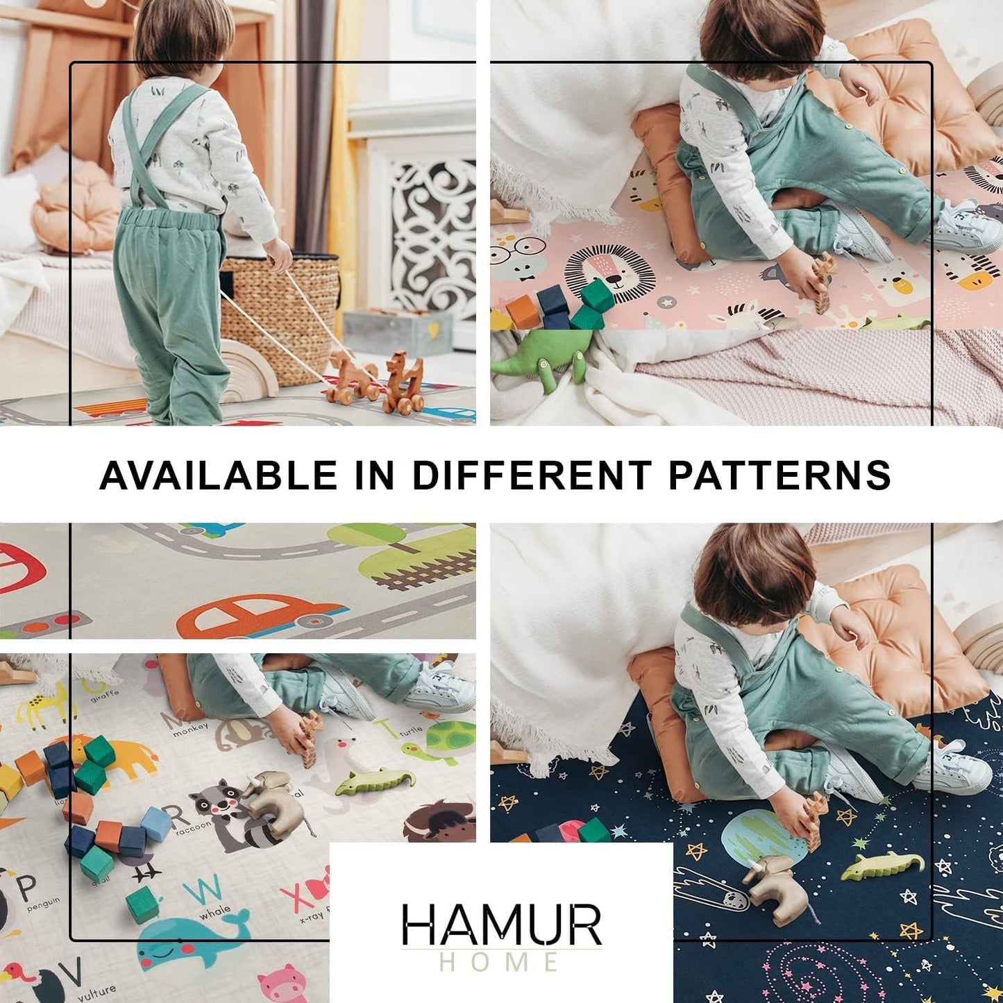 HAMUR HOME Children's Play Mat, Non-Slip Play Mat, Foldable Crawling Mat, 150 x 150 cm, for Children's Rooms, Playrooms, Washing Machines (Space)