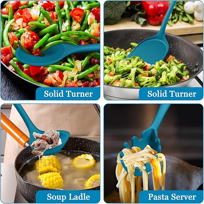 LIANYU 8Pcs Kitchen Utensils Set, Heat Resistant Cooking Utensils, Kitchen Tools Gadgets for Nonstick Cookware, Includes Silicone Spatula, Ladle, Spoon Turner, Dishwasher Safe, Blue