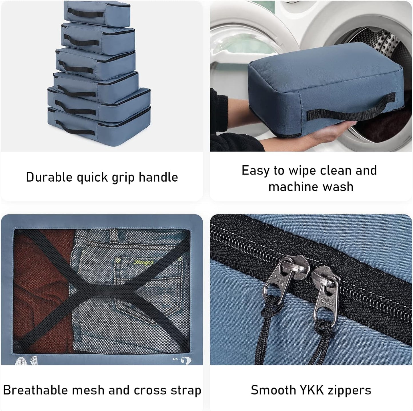 ECOHUB Packing Cubes for Suitcase 7 PCS Travel Organiser Packing Bags Recycled PET Eco Friendly Travel Accessories Shoes Bags for Travel Storage Bag Luggage Organiser Bags Travel Pouch(Blue)