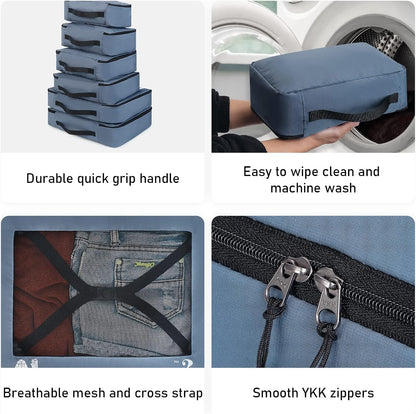 ECOHUB Packing Cubes for Suitcase 7 PCS Travel Organiser Packing Bags Recycled PET Eco Friendly Travel Accessories Shoes Bags for Travel Storage Bag Luggage Organiser Bags Travel Pouch(Blue)