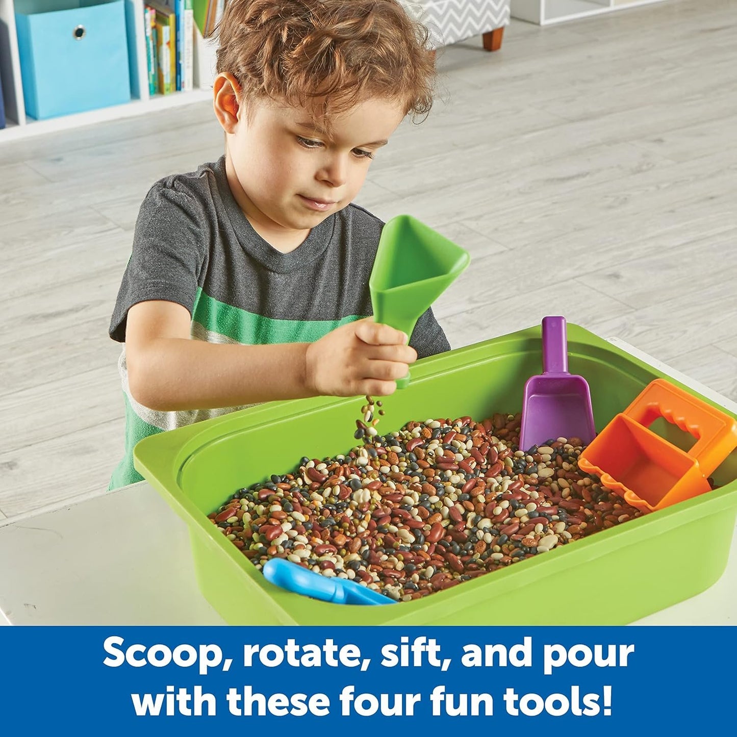 Learning Resources Helping Hands Sensory Scoops, 4 Pieces, Ages 3+, fine Motor Skills, Sensory Toys for Children, Sensory Toys for Toddlers, Sensory bin, Toddler Tool Set