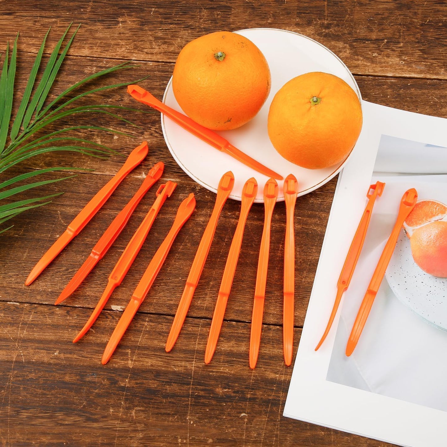 MJIYSGS 10pcs Orange Peeler Tool, Long Handle Serrated Citrus Peel Cutter Easy Hold Plastic Vegetable Lemon Slicer Fruit Opener Remover Kitchen Gadget Chef Tools