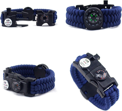 21 in 1 Survival Bracelet, 7 Core Paracord Emergency Sports Wristband Gear Kit Waterproof Compass, SOS LED Light, Thermometer, Rescue Whistle, Fire Starter Multi-Tool Wilderness Adventure Accessories, Nylon