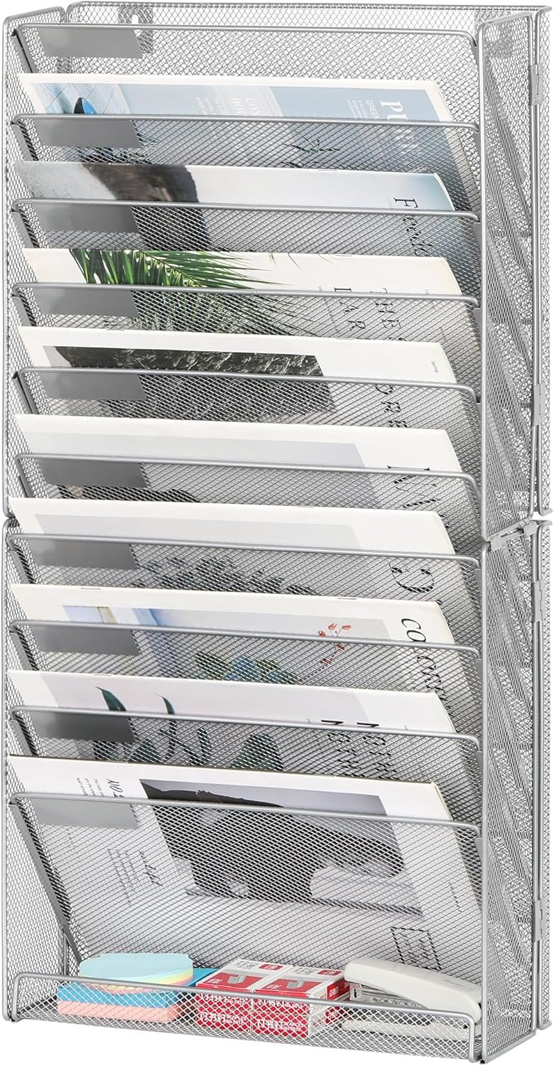 Solinxe 10 Tier Document Organizer, Paper Floder, Magazine Holder, Metal File Organizer for Home Organization, Office Supplies, Silver