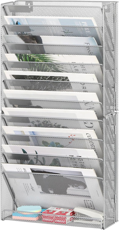 Solinxe 10 Tier Document Organizer, Paper Floder, Magazine Holder, Metal File Organizer for Home Organization, Office Supplies, Silver