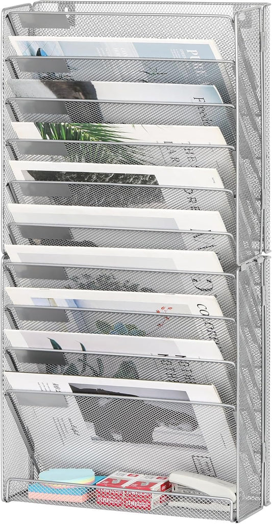 Solinxe 10 Tier Document Organizer, Paper Floder, Magazine Holder, Metal File Organizer for Home Organization, Office Supplies, Silver