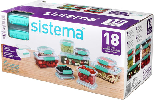 Sistema Food Storage Containers with Lids for Lunch, Meal Prep and Leftovers, Dishwasher Safe, BPA-Free, Teal, 18 Piece Set