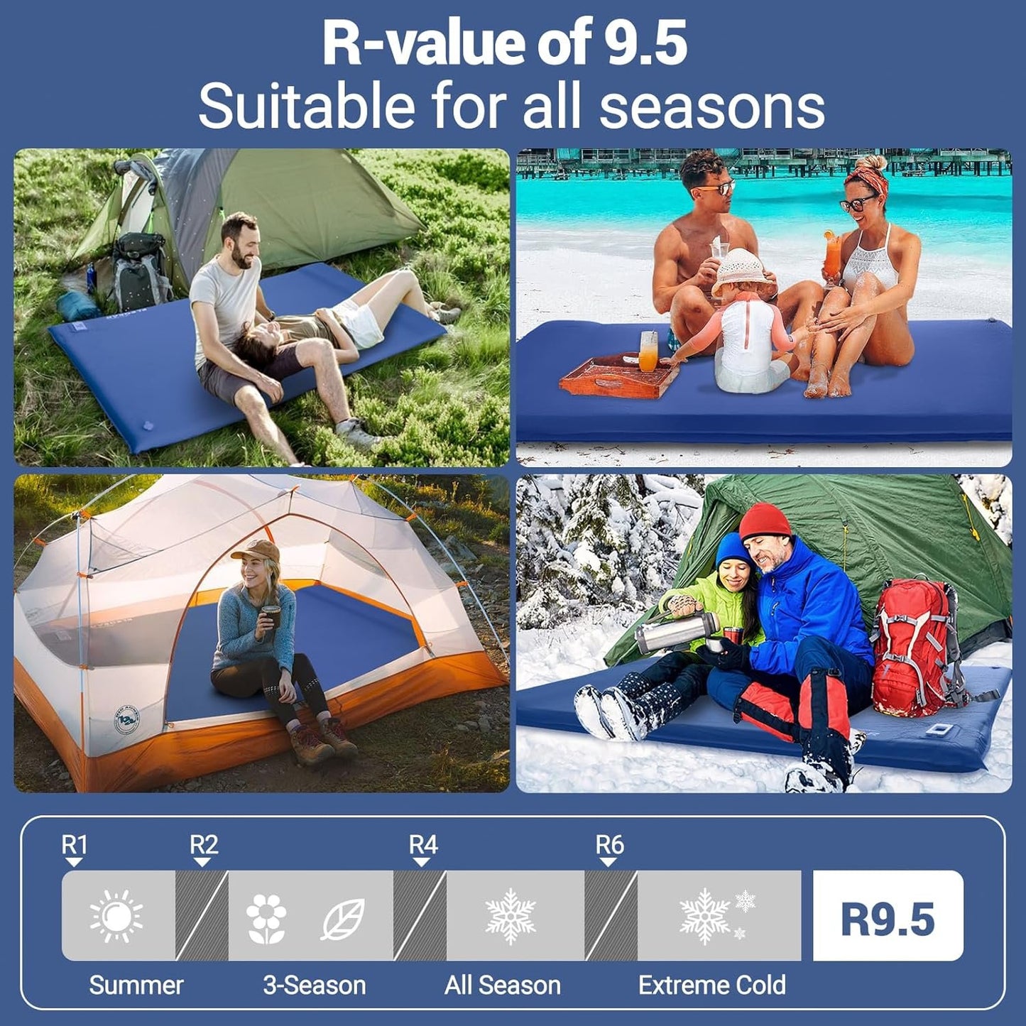 Sleeping Mats for Camping,Elegear Memory Foam Camping Mattress Built-in Electric Pump 3.1inch,Foldable Travel Cot Mattress R-Value 9.5 Foam Sleeping Pad Double Floor Mattress with Pillow,Blue