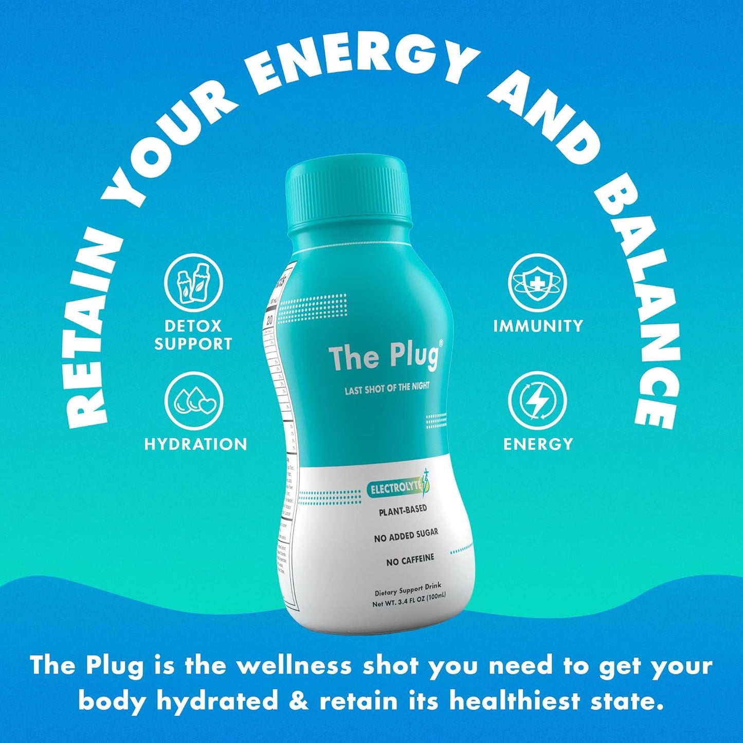 The Plug Recovery Drink, 24-Pack - All-Natural Plant-Based Electrolyte & Liquid Hydration Pack - Supports Liver Detox, Immunity, Anti-Dehydration & Increased Energy - No Added Sugar & No Caffeine