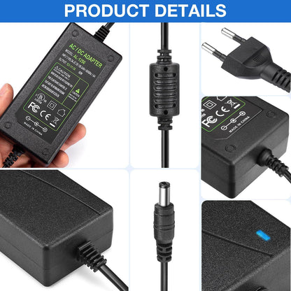 12V 5A AC 100-240V to DC 12V 5A 60W Power Supply for LED Strip Lights DVD TV Amplifier Camera System - Euro Plug