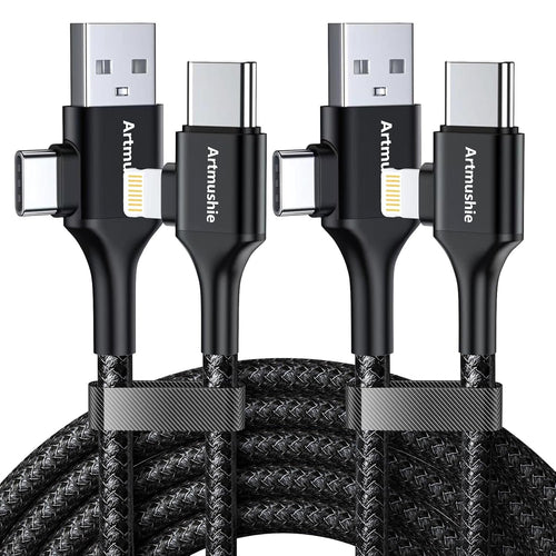 Artmushie Multi 4-in-1 Fast Charging Cable, 6Ft Black â€“ USB A/C to Multi Connectors (Type C, Lighting), Compatible with iPhone, iPad, Smartphones, Tablets & More Devices (2Pack, Black, 6Ft)