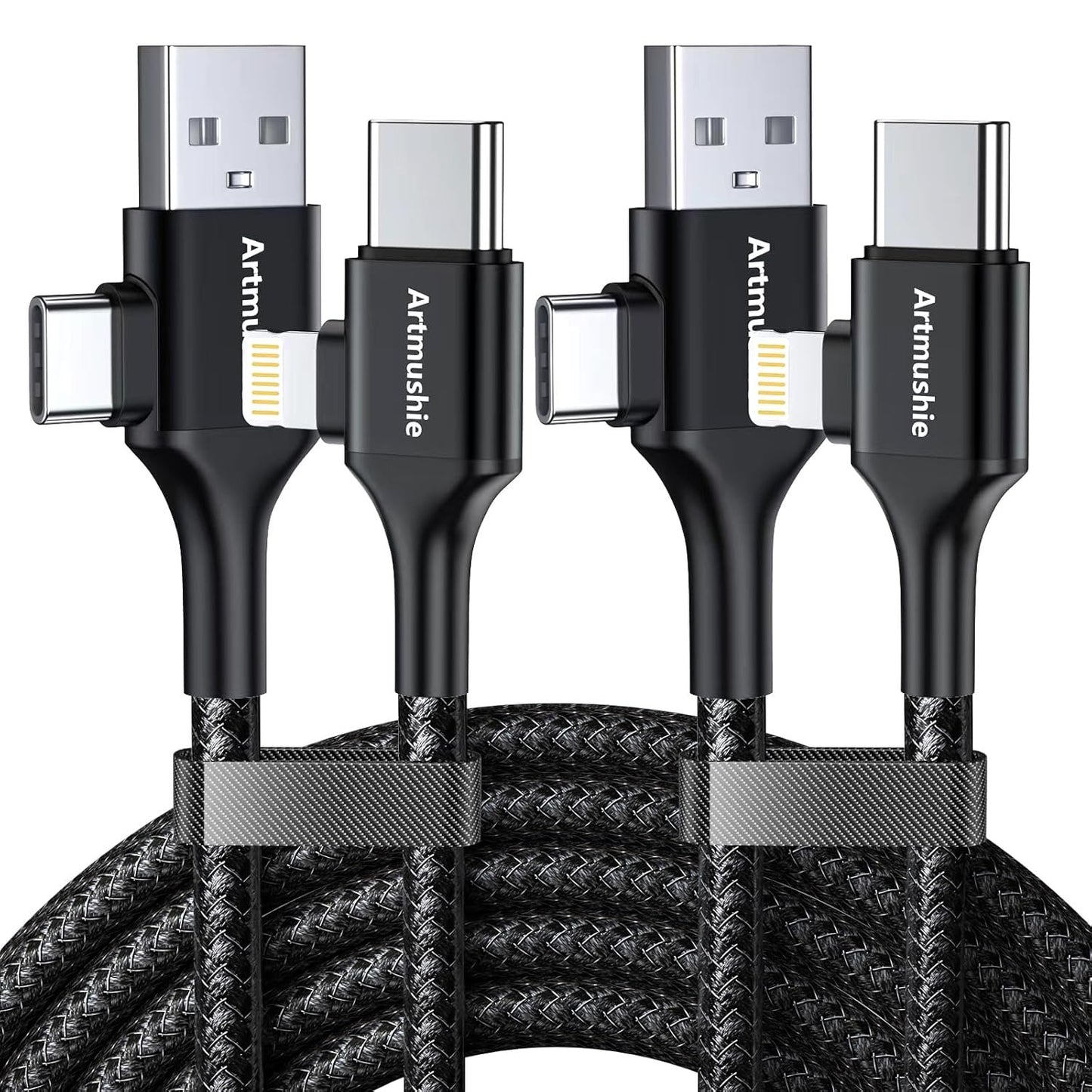 Artmushie Multi 4-in-1 Universal Fast Charging Cableâ€“USB A/C to Multi Connectors (Type C, Lighting), Compatible with iPhone, iPad, Smartphones, Tablets & More Devices (2Pack, Black, 5.5Ft)