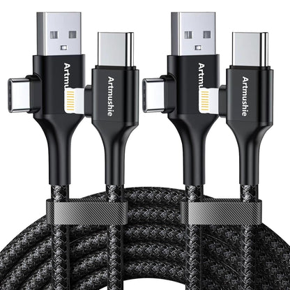 Artmushie Multi 4-in-1 Universal Fast Charging Cableâ€“USB A/C to Multi Connectors (Type C, Lighting), Compatible with iPhone, iPad, Smartphones, Tablets & More Devices (2Pack, Black, 5.5Ft)
