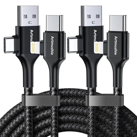 Artmushie Multi 4-in-1 Universal Fast Charging Cableâ€“USB A/C to Multi Connectors (Type C, Lighting), Compatible with iPhone, iPad, Smartphones, Tablets & More Devices (2Pack, Black, 5.5Ft)