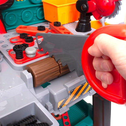 Amazon Basics Kids Workbench Construction Toy Tool Set Playset with 80+ Pieces Including Tools, Accessories, Play Helmet & Play Safety Goggles, for Kids Ages 3 and Up