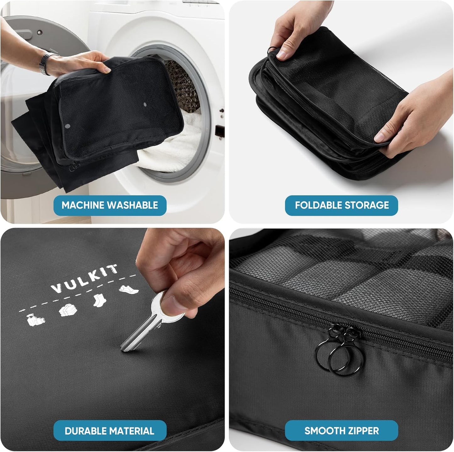 VULKIT Packing Cubes 7 Pieces Set Travel Packing Organizers for Luggage & Moving, Travel Accessories for Multi-use, Travel Essentials, Black