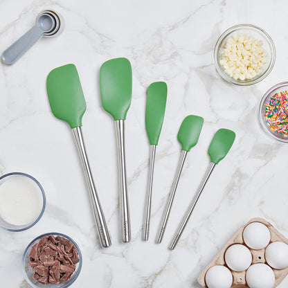Tovolo Flex-Core Stainless Steel Handled Spatula Set of 5 for Meal Prep, Cooking, Baking, and More - Pesto