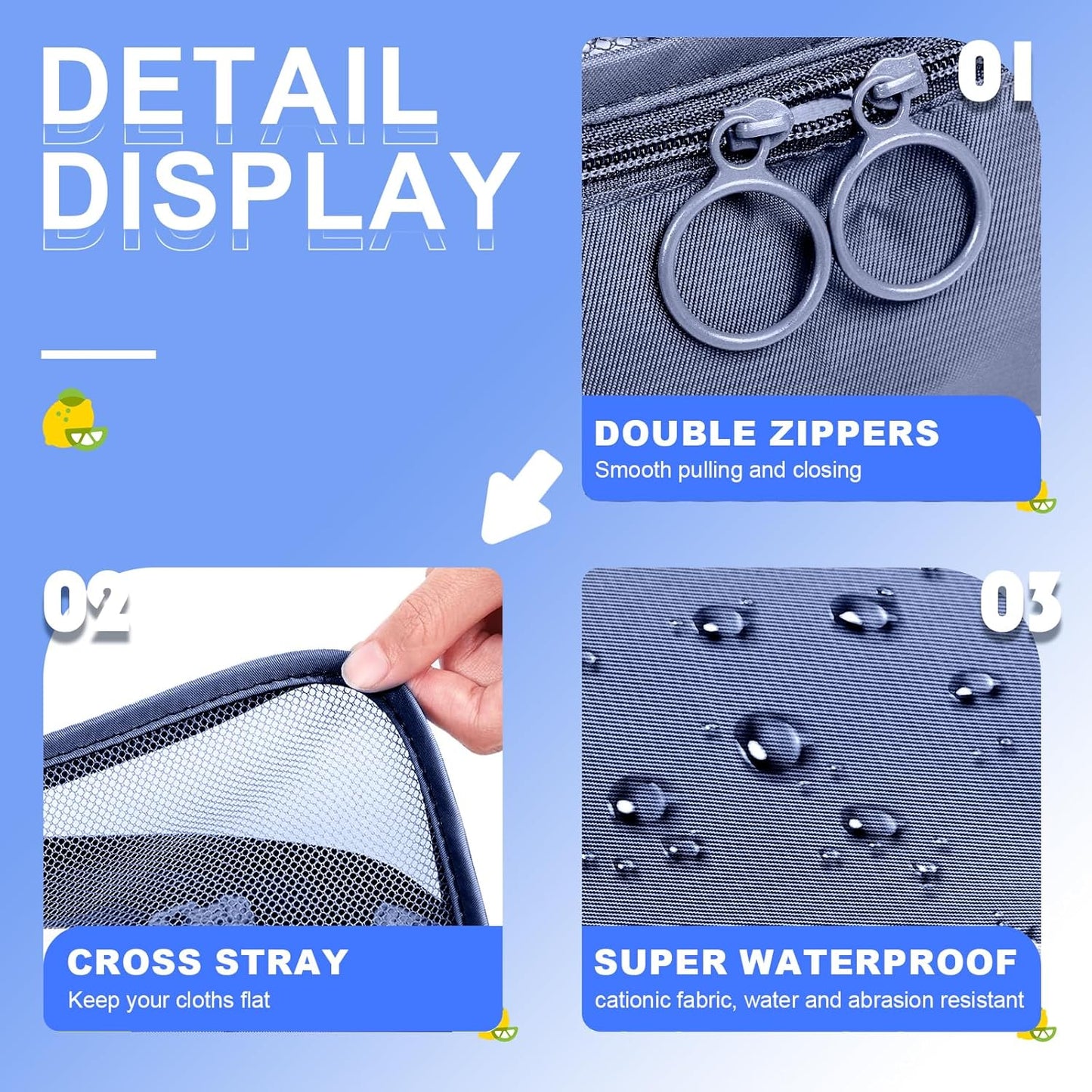 10 Pieces Clothes Pockets Set Travel Cubes Cosmetic Bags Waterproof Storage Bags Travel Accessories (Navy)