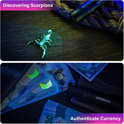 365nm UV Torch Black Light, Sofirn SF16 Rechargeable Powerful LED Blacklight Flashlight for Detecting Pet Dog Urine, Unveil Invisible Stains, High Definition Pure Ultraviolet