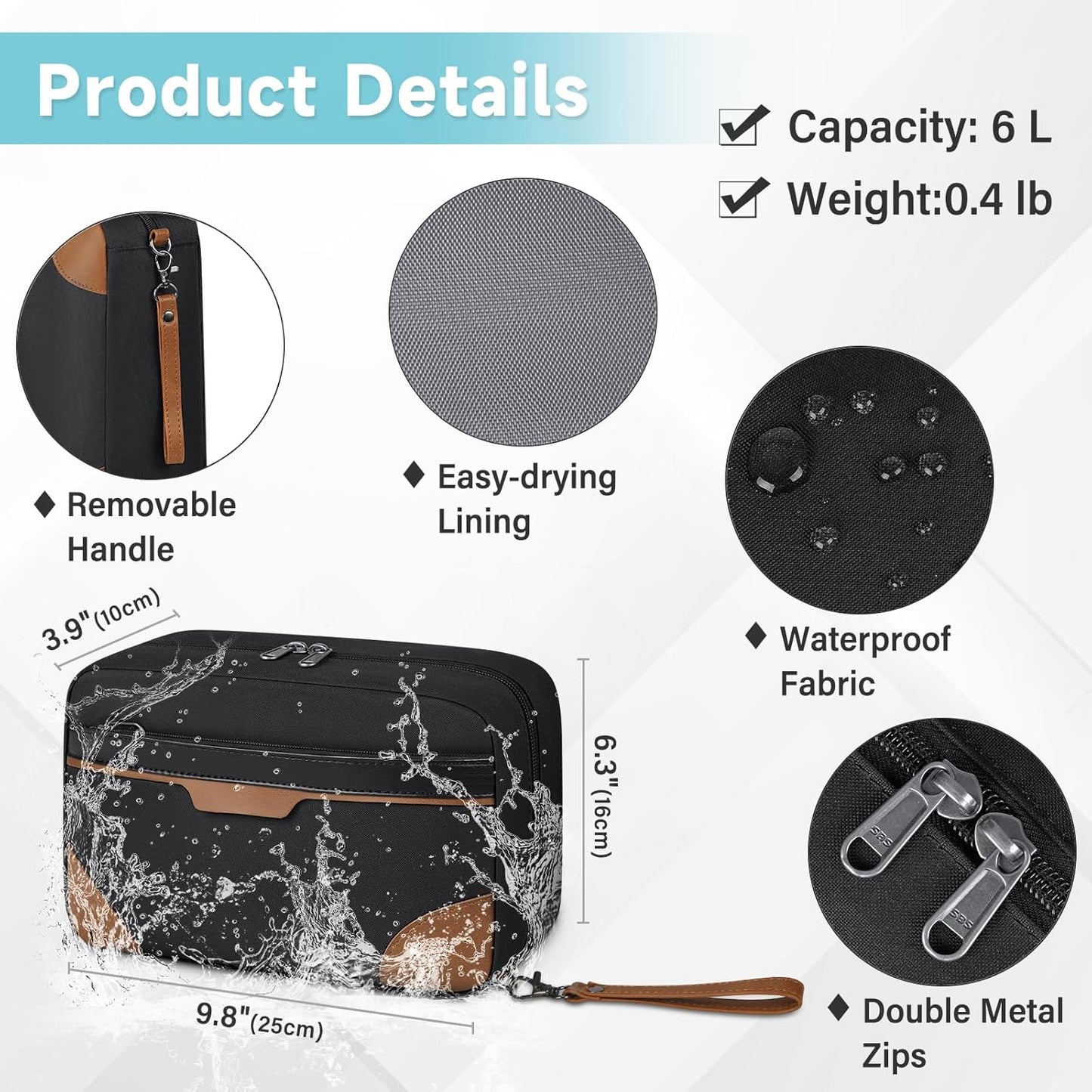 Toiletry Bag for Men Women Waterproof Toiletry Bags Portable Travel Toiletries Bag TSA Approved Cosmetic Makeup Bag Travel Organizer Storage for Accessories(with Removable Handle),Black