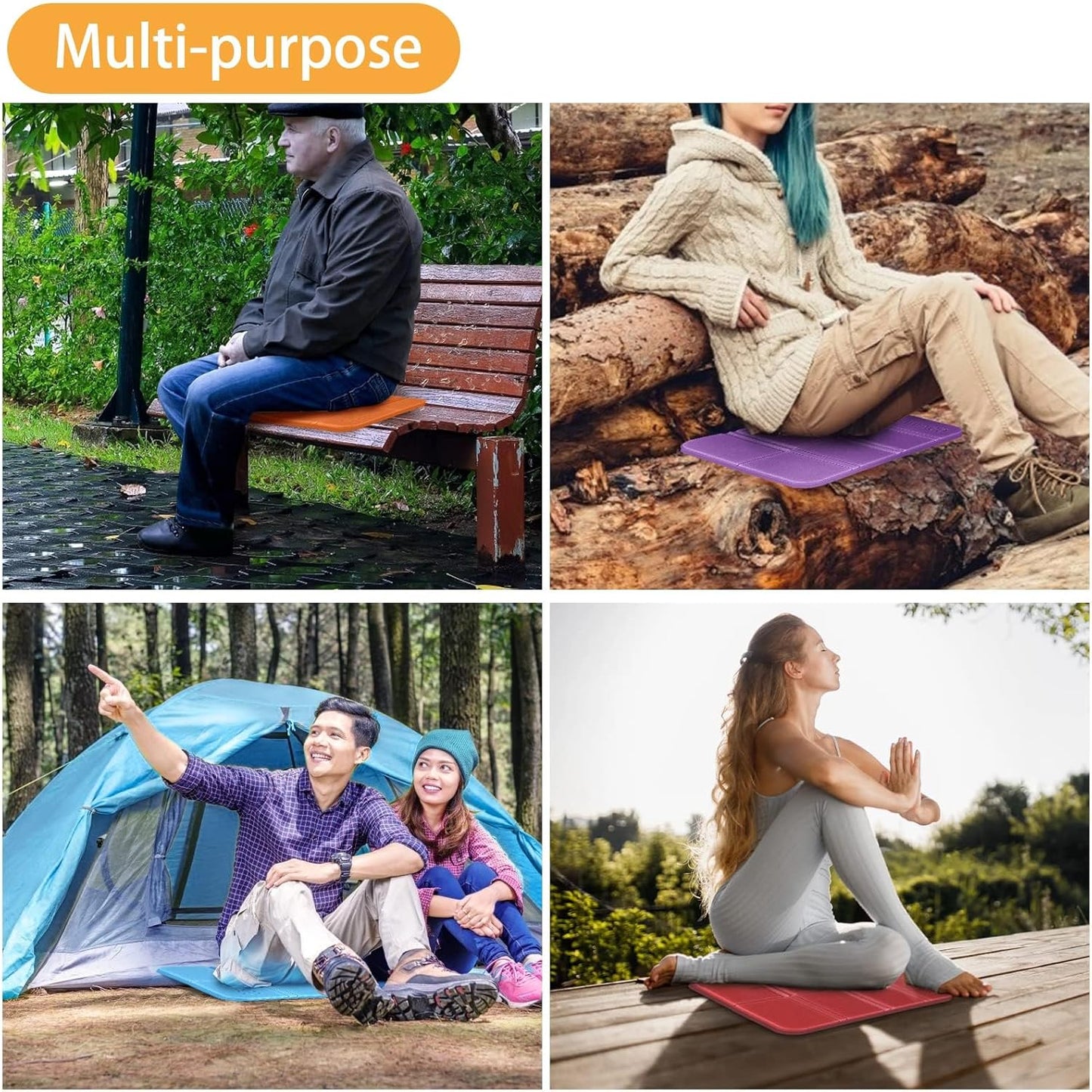 EEEKit 4 Pack Camping Cushion Seat, 15x11inch Foam Hiking Seat Pad, Foldable Sitting Mat Waterproof EVA Foam Sitting Pad for Backpacking Outdoor Picnic Mountaineering Stadium Travel for Adults Kids