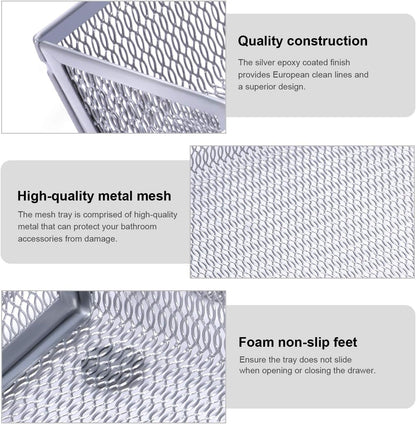Mesh Kitchen Drawer Organizer Expandable, 7 Compartment Large Silverware Organizer/Cutlery Tray with Anti-Slip Mat, Adjustable Utensils Flatware Tray