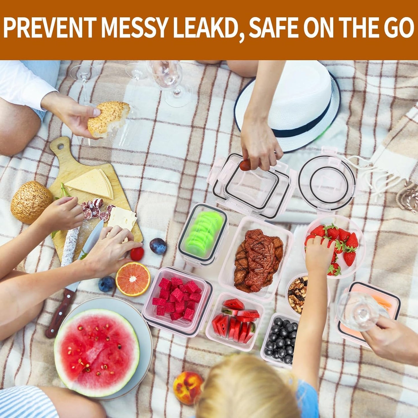 48 Pack Food Storage Containers with Airtight Lids (24 Containers & 24 Lids), PRAKI Kitchen storage containers for Pantry Organizers and Storage, Meal Prep Container with Labels & Marker