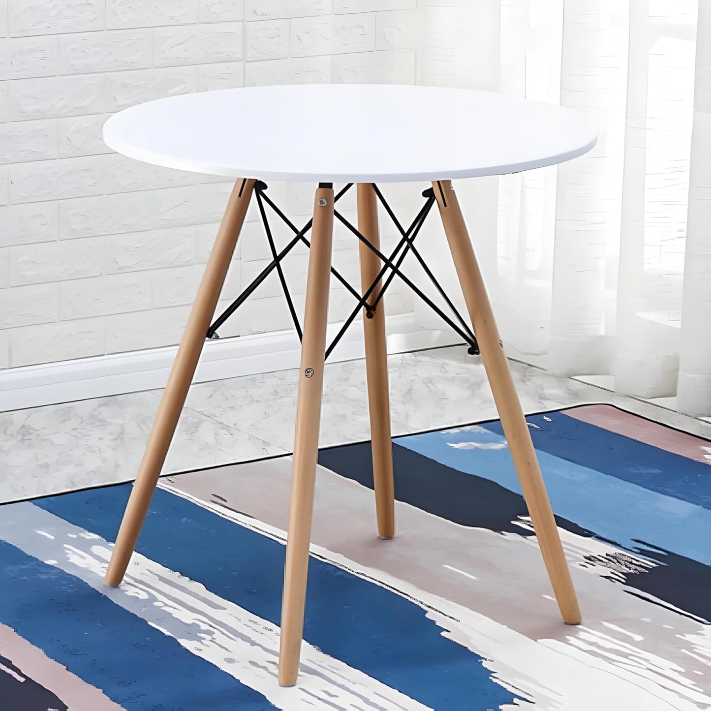 BRIBRION 80CM White Cafe Coffee Round Dining Table Living Office Eiffel Kitchen Wood Legs Wooden DSW Eames Replica 2 Seater 4 Seater Small Space Restaurant Indoor
