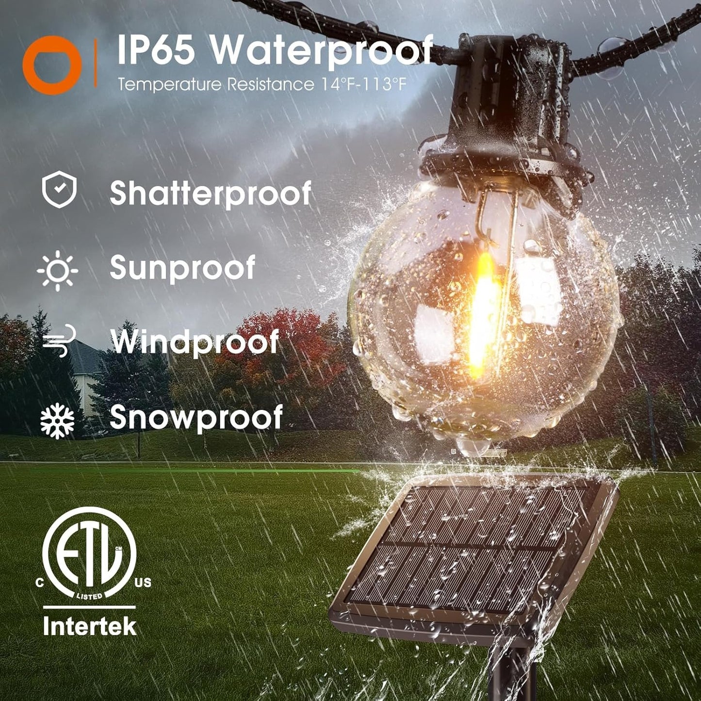 addlon 25FT Solar Lights Outdoor with Remote, 13 Shatterproof G40 Bulbs, Solar Powered & USB Charging Solar Outdoor Lights, Dimmable Waterproof Solar String Lights for Outside, Camping, Backyard