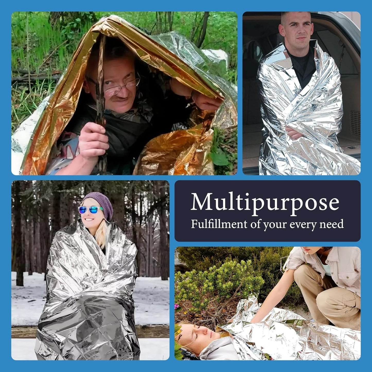 Rescue Blankets, Emergency Blanket, Emergency Thermal Blankets, Survival ReflectiveThermal First Aid Foil Blanket for Camping and Emergency Ideal for Outdoors, Survival, Hiking, First Aid (6)