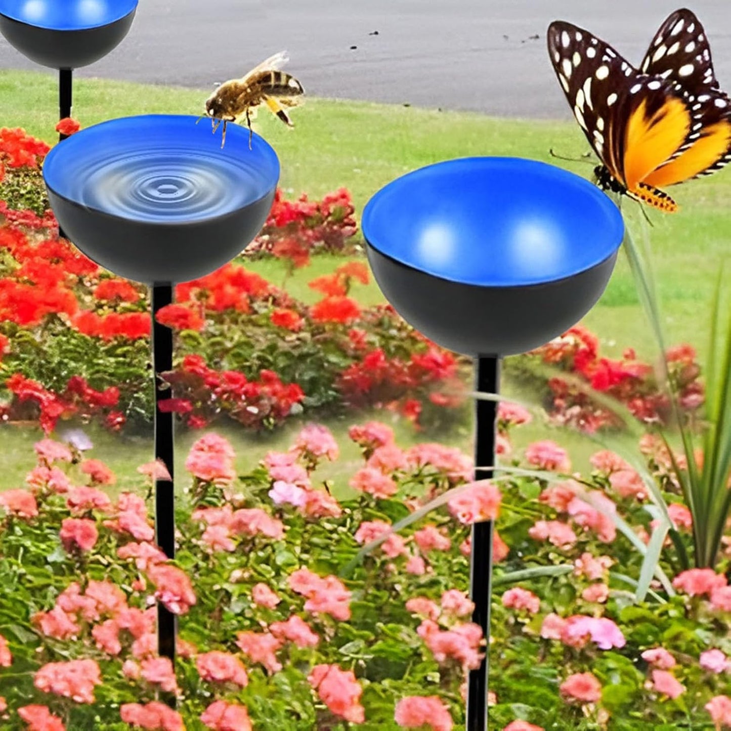 Bee Watering Station For Garden, Bee Feeder & Watering Station With Metal Stakes, Metal Garden Sculpture Stake Decoration, SmallInsects Bee Feeders For Outside Feeding & Watering