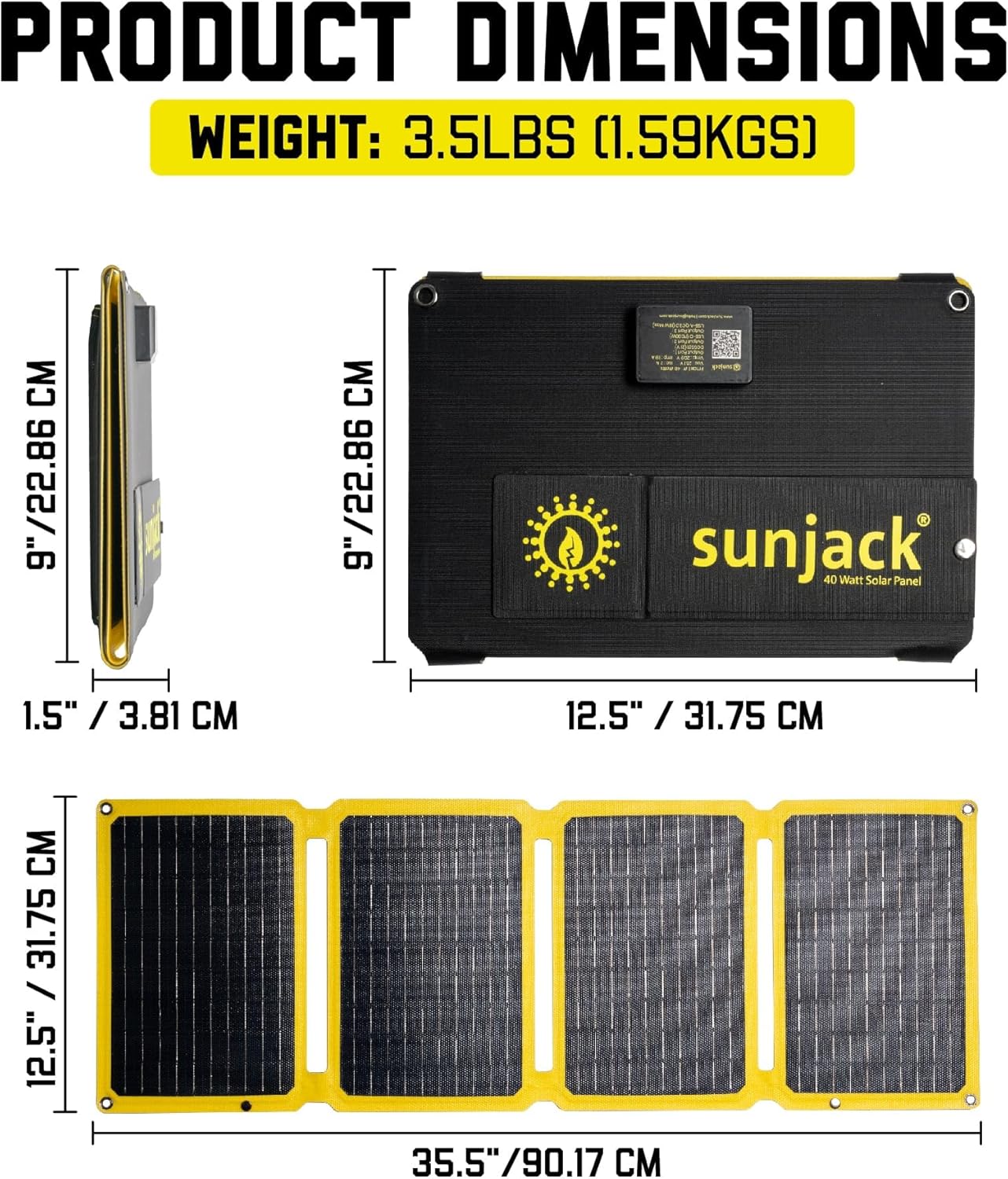 SunJack 40W Folding Portable Solar Panel Charger with Kickstands, IP67 Waterproof ETFE and DC/USB-A QC3.0 / USB-C PD30 for Cell Phone, Laptop, Power Station, Backpacking, Camping, Hiking, Emergency