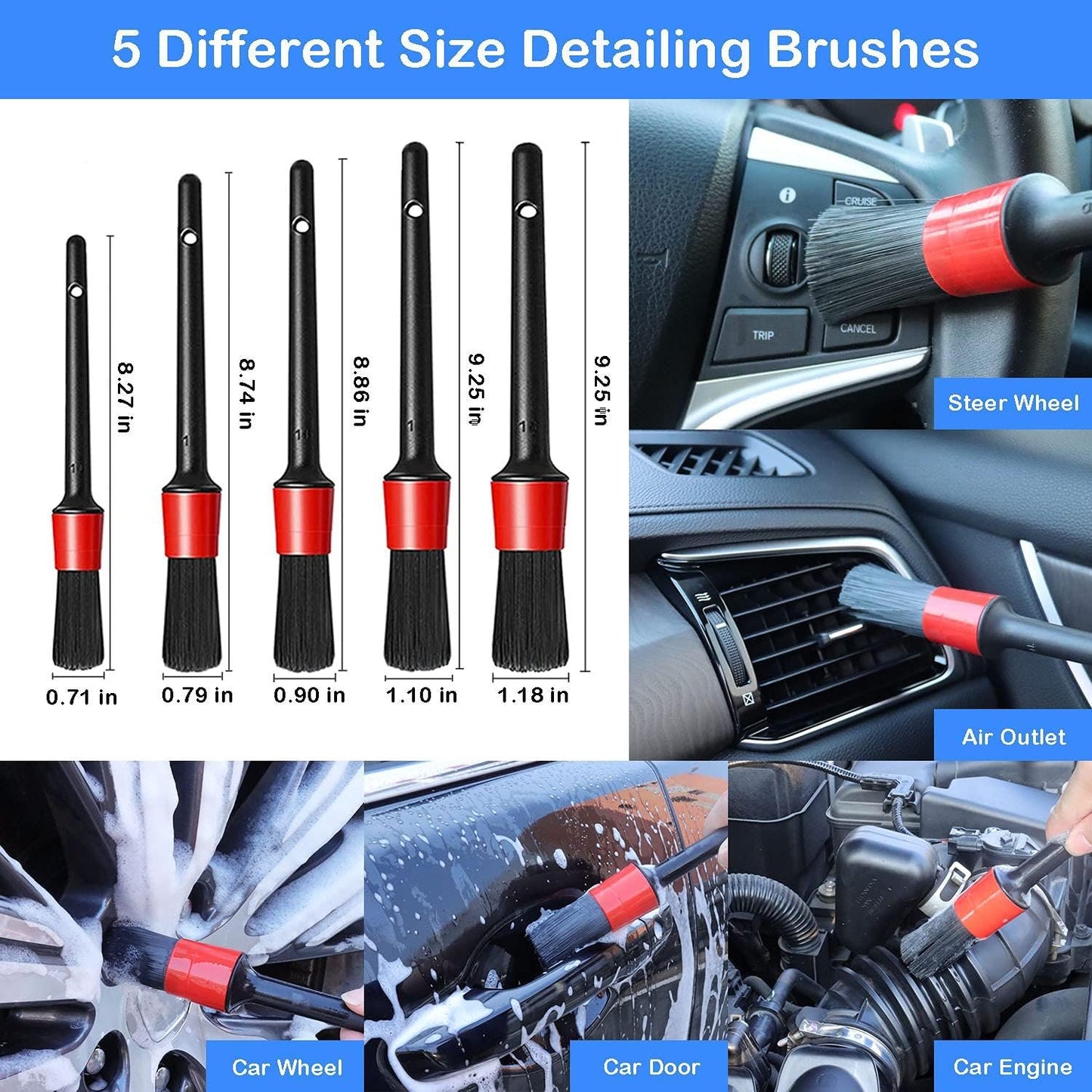 20Pcs Car Detailing Brush Set, Car Wheel Tire Brush Set, Car Detailing Kit with 17" Rim Wheel Brush, Tire Brush, Car Cleaning Kit for Cleaning Wheels, Interior, Exterior, Dashboard, Leather, Air Vent