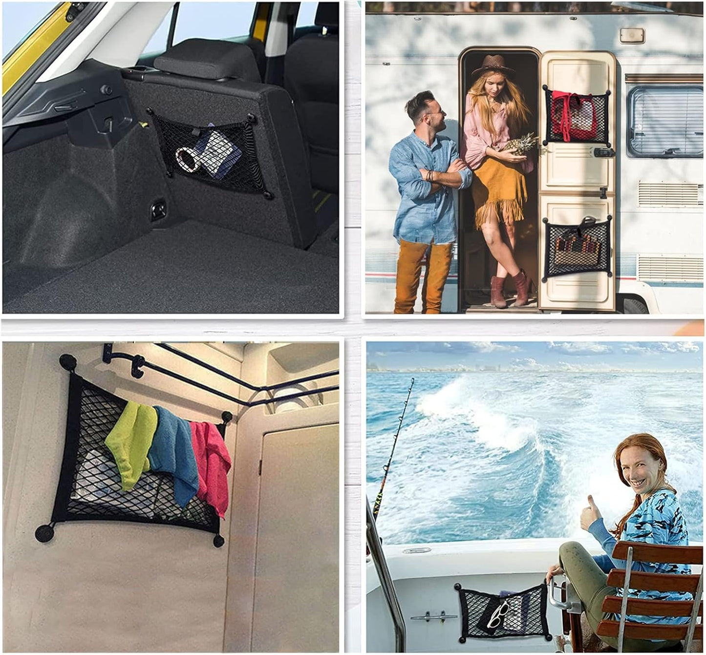 2 Pack Small Cargo Net Pocket Storage Mesh Net Elastic Automotive Cargo Nets Storage Pouch for Car Trunk Net, RV, Boat Storage Mesh Pocket Net with 8 Mounting Screws and Hooks (18 x 9.8 Inches)