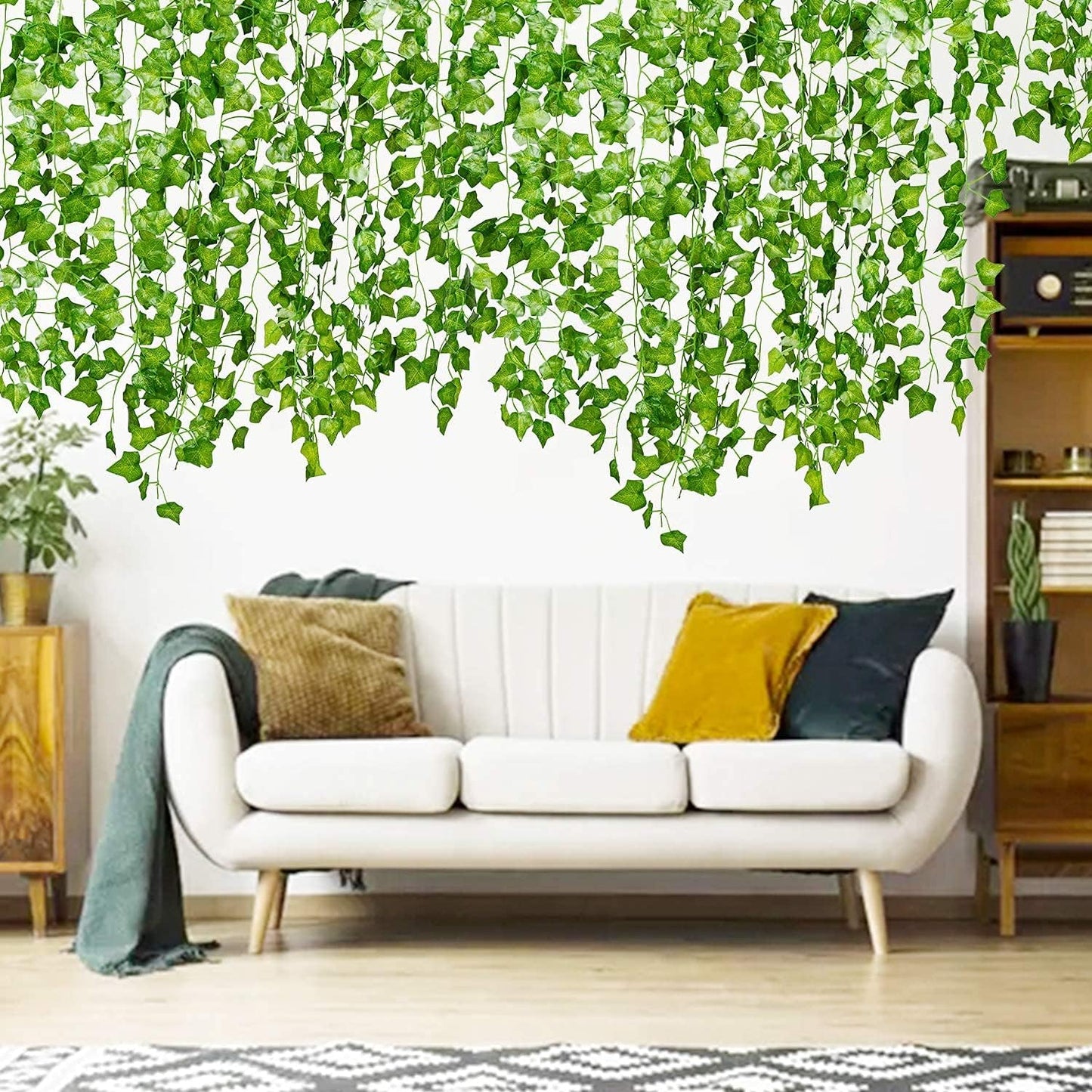 Uandhome 84 Feet 12 Strands Artificial Ivy Leaf Plants Vines Hanging Garland Fake Greenery Vines Foliage Flowers Home Kitchen Garden Office Wedding Wall Decor