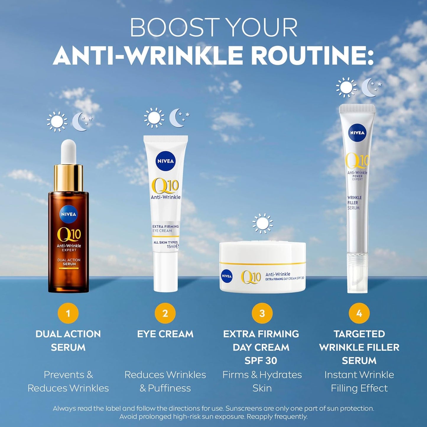 NIVEA Q10 Anti-Wrinkle Firming Day Cream SPF 30 50ml | With Q10 & Creatine | Anti-Ageing Moisturiser | With UVA/UVB Protection | Reduces & Prevents Wrinkles | 24-Hour Hydration