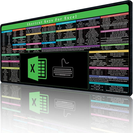 Excel Mouse pad,Computer Desk Accessories Over 150 Shortcut Keys,Non-Slip&Waterproof Desk mat,Large Excel Shortcut Mousepad(35.4x15.74 in)
