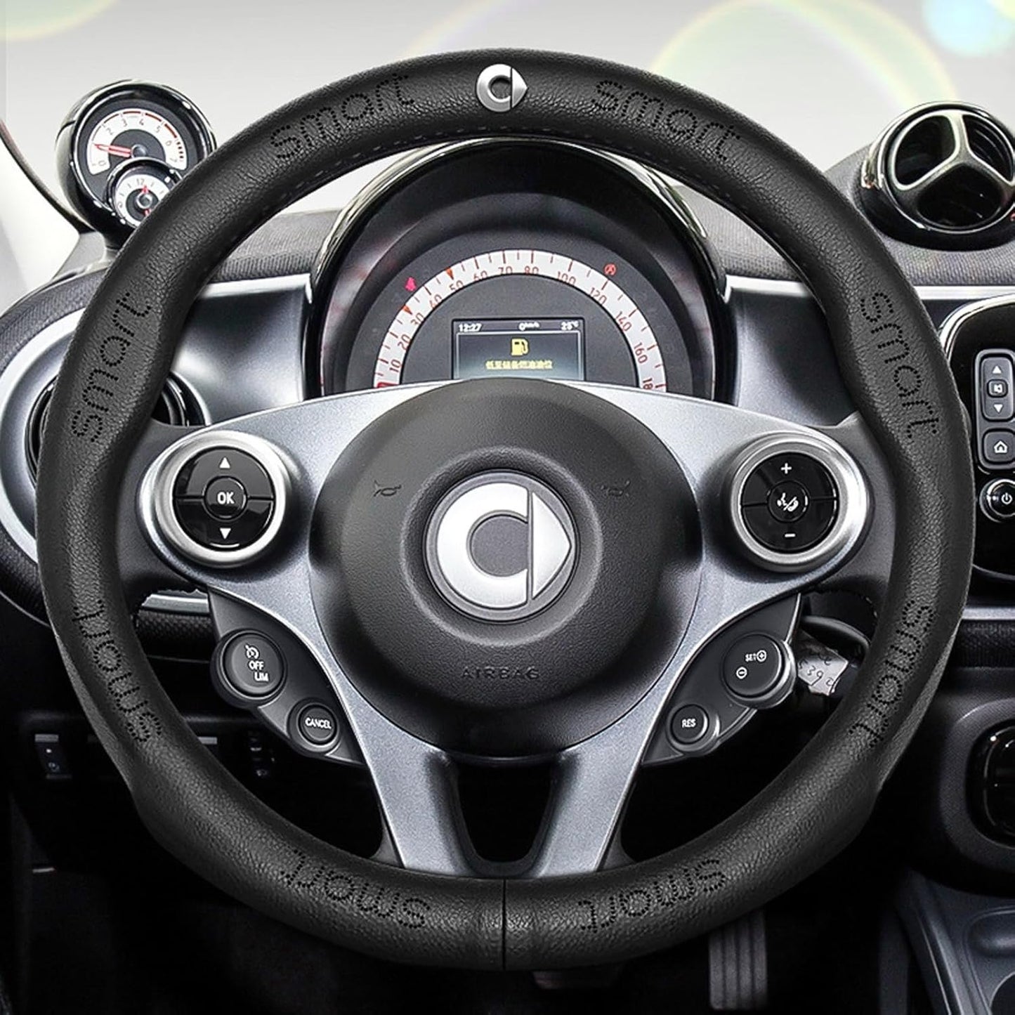 Car Steering Wheel Cover, Non-slip Breathable Microfiber Leather Car Steering Wheel Cover for Interior Accessories Car Steering Wheel Cover Black 38cm for Benz Smart 450 451 453 Fortwo Forfour