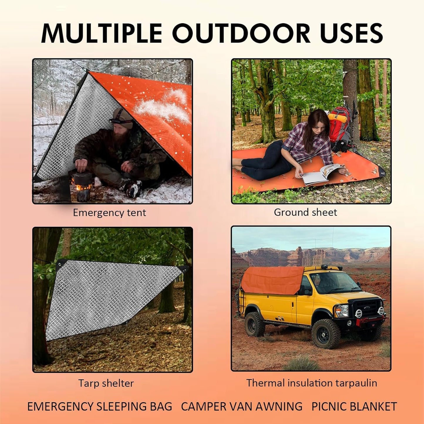 LeadCon 2 Pack Upgrade Survival Blanket – Insulated Thermal Reflective Tarp - 60" x 82". All-Weather, Reusable Emergency Blanket for Car or Camping, Orange